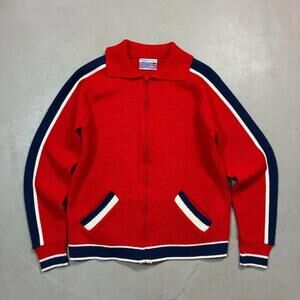 Retro Knit Track Jacket Zip-Up 1980s Sears 'Put On Shop' Orlon Acrylic Talon